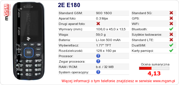 Dane telefonu 2E E180