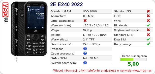 Dane telefonu 2E E240 2022 Dane telefonu 2E E240 2022