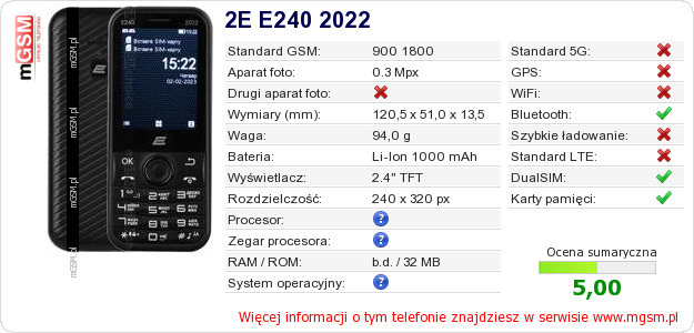 Dane telefonu 2E E240 2022 Dane telefonu 2E E240 2022