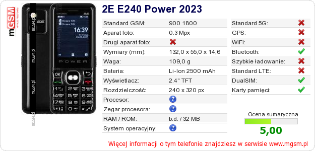 Dane telefonu 2E E240 Power 2023 Dane telefonu 2E E240 Power 2023