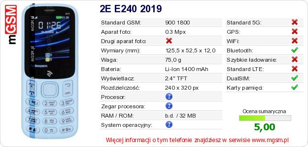 Dane telefonu 2E E240 2019 Dane telefonu 2E E240 2019