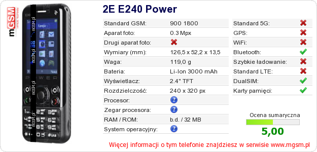 Dane telefonu 2E E240 Power