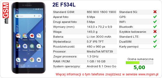 Dane telefonu 2E F534L