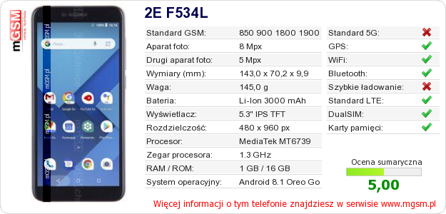 Dane telefonu 2E F534L Dane telefonu 2E F534L