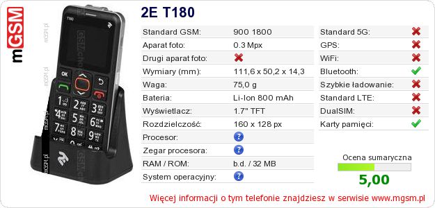 Dane telefonu 2E T180