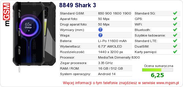 Dane telefonu 8849 Shark 3