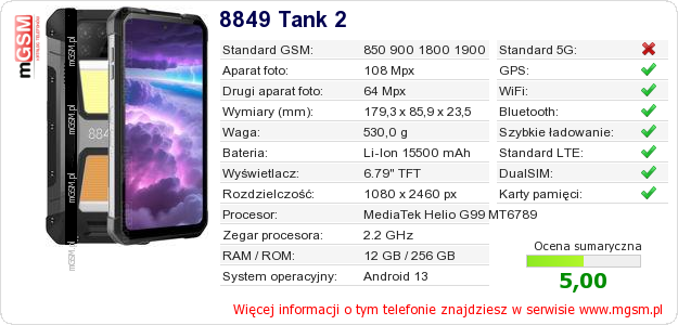 Dane telefonu 8849 Tank 2 Dane telefonu 8849 Tank 2