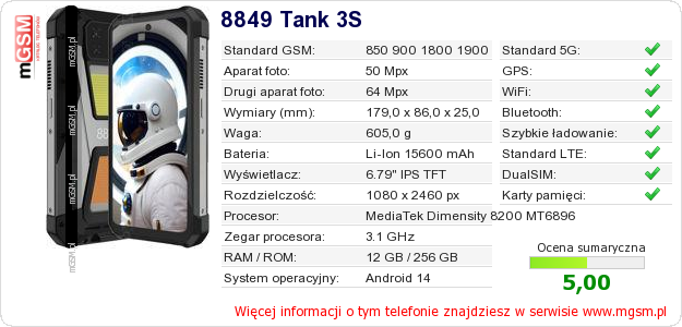 Dane telefonu 8849 Tank 3S Dane telefonu 8849 Tank 3S