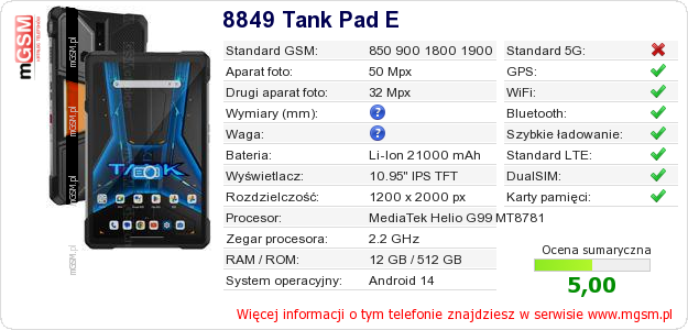 Dane telefonu 8849 Tank Pad E