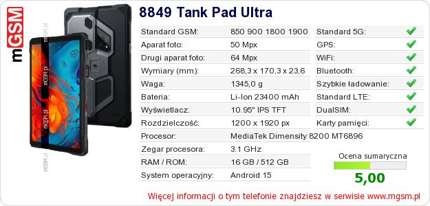 Dane telefonu 8849 Tank Pad Ultra Dane telefonu 8849 Tank Pad Ultra