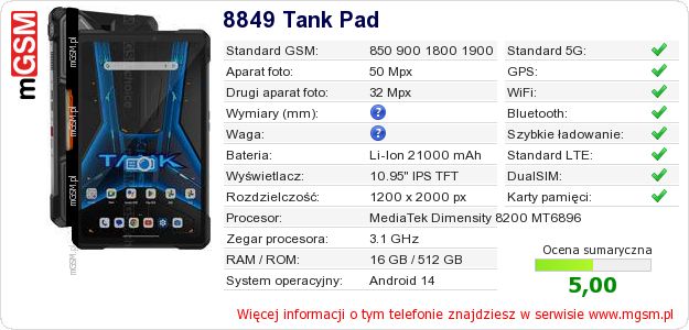 Dane telefonu 8849 Tank Pad Dane telefonu 8849 Tank Pad