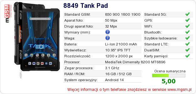 Dane telefonu 8849 Tank Pad