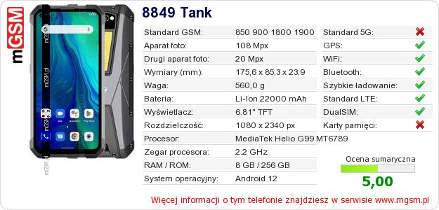 Dane telefonu 8849 Tank Dane telefonu 8849 Tank