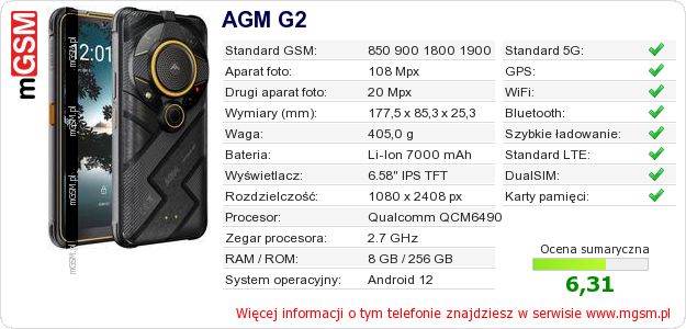 Dane telefonu AGM G2 Dane telefonu AGM G2