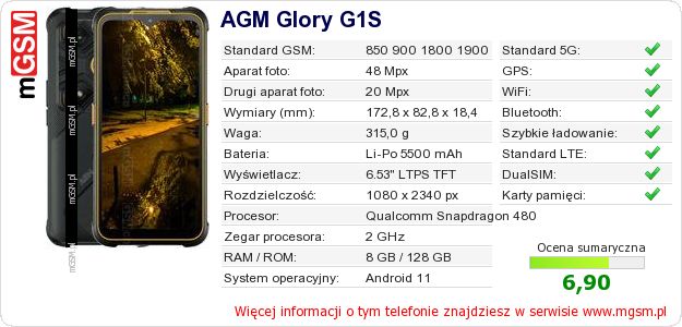 Dane telefonu AGM Glory G1S