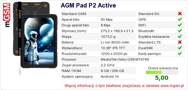 Dane telefonu AGM Pad P2 Active Dane telefonu AGM Pad P2 Active