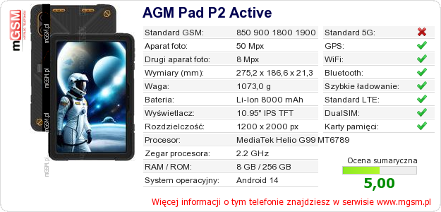 Dane telefonu AGM Pad P2 Active