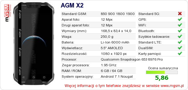 Dane telefonu AGM X2