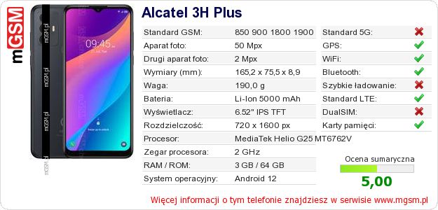Dane telefonu Alcatel 3H Plus