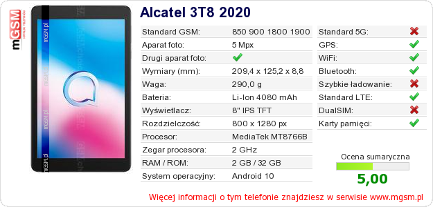 Dane telefonu Alcatel 3T8 2020