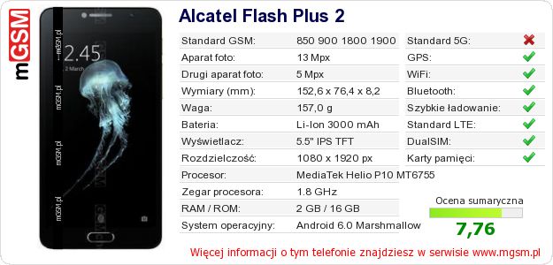 Dane telefonu Alcatel Flash Plus 2