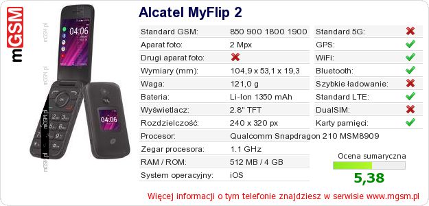 Dane telefonu Alcatel MyFlip 2