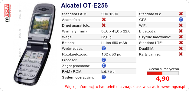Dane telefonu Alcatel OT-E256
