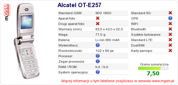 Dane telefonu Alcatel OT-E257