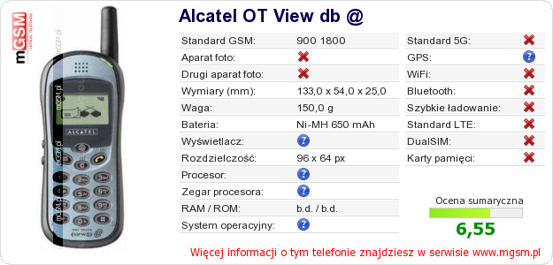 Dane telefonu Alcatel OT View db @
