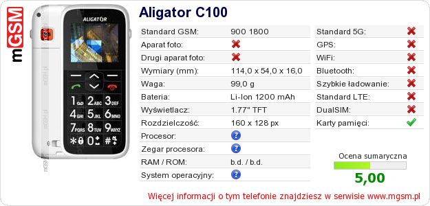 Dane telefonu Aligator C100