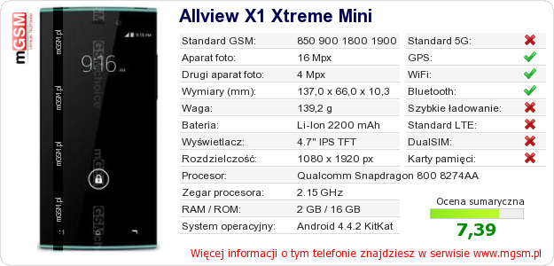Dane telefonu Allview X1 Xtreme Mini