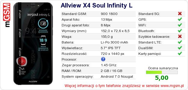 Dane telefonu Allview X4 Soul Infinity L Dane telefonu Allview X4 Soul Infinity L