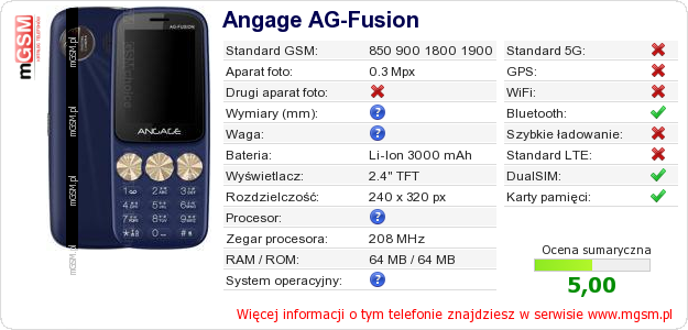 Dane telefonu Angage AG-Fusion