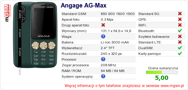 Dane telefonu Angage AG-Max Dane telefonu Angage AG-Max