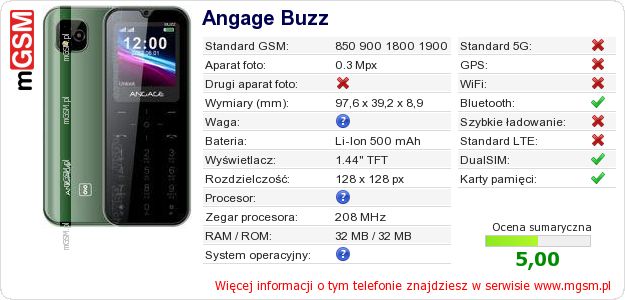 Dane telefonu Angage Buzz