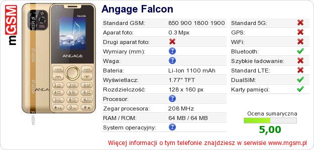 Dane telefonu Angage Falcon