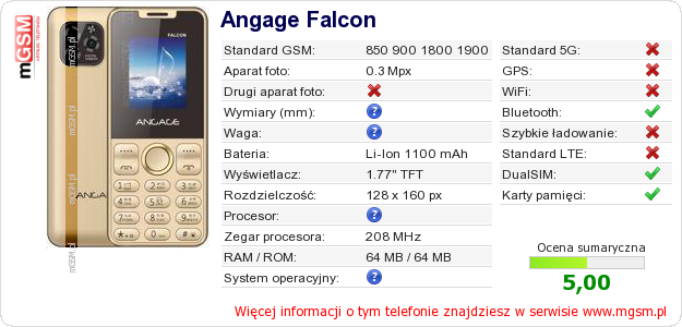 Dane telefonu Angage Falcon