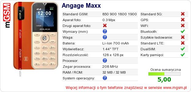 Dane telefonu Angage Maxx Dane telefonu Angage Maxx