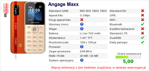 Dane telefonu Angage Maxx