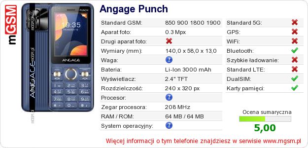 Dane telefonu Angage Punch