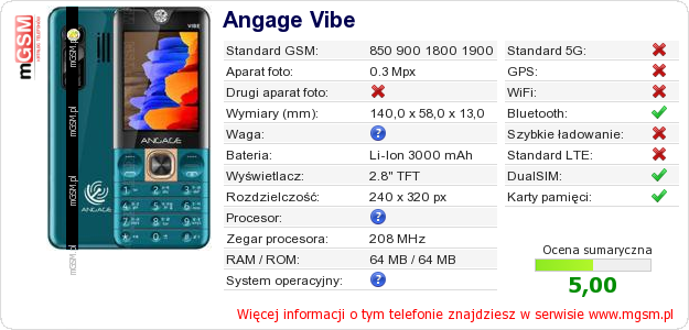 Dane telefonu Angage Vibe