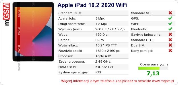 Dane telefonu Apple iPad 10.2 2020 WiFi