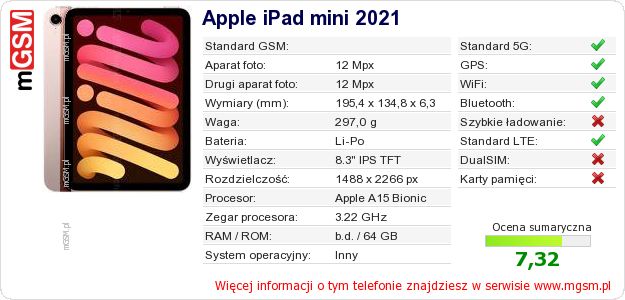 Dane telefonu Apple iPad mini 2021