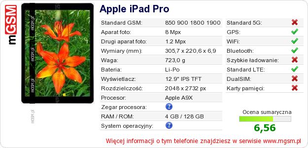Dane telefonu Apple iPad Pro