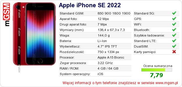 Dane telefonu Apple iPhone SE 2022