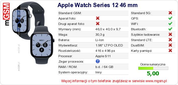 Dane telefonu Apple Watch Series 12 46 mm