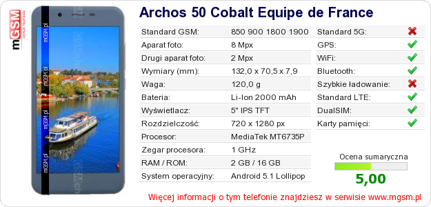 Dane telefonu Archos 50 Cobalt Equipe de France