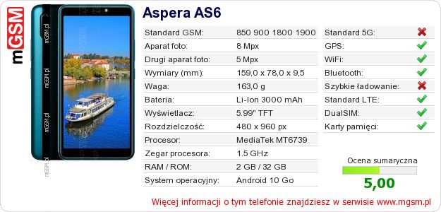 Dane telefonu Aspera AS6 Dane telefonu Aspera AS6
