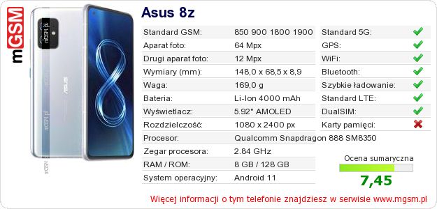 Dane telefonu Asus 8z