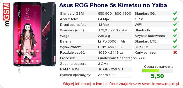 Dane telefonu Asus ROG Phone 5s Kimetsu no Yaiba